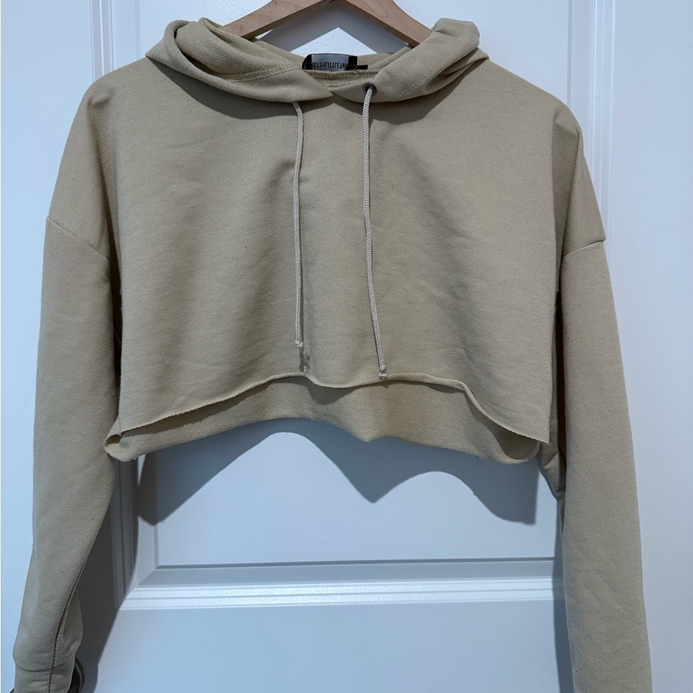 Beige Cropped Hoodie